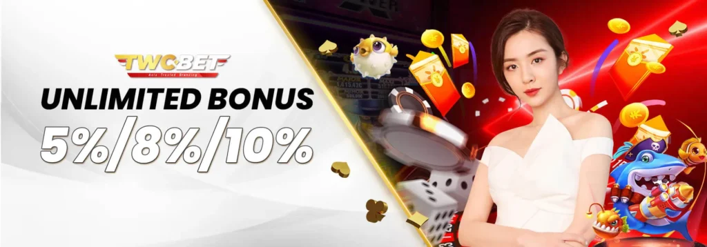 TWCBET 5%/8%/10% Unlimited bonus