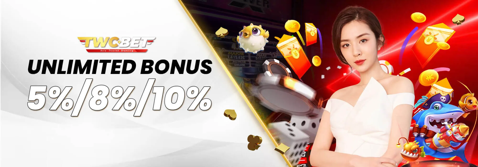 TWCBET 5%/8%/10% Unlimited bonus